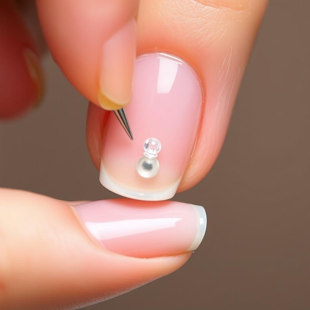 Placing acrylic bead on the nail properly Placing acrylic bead on the nail properly