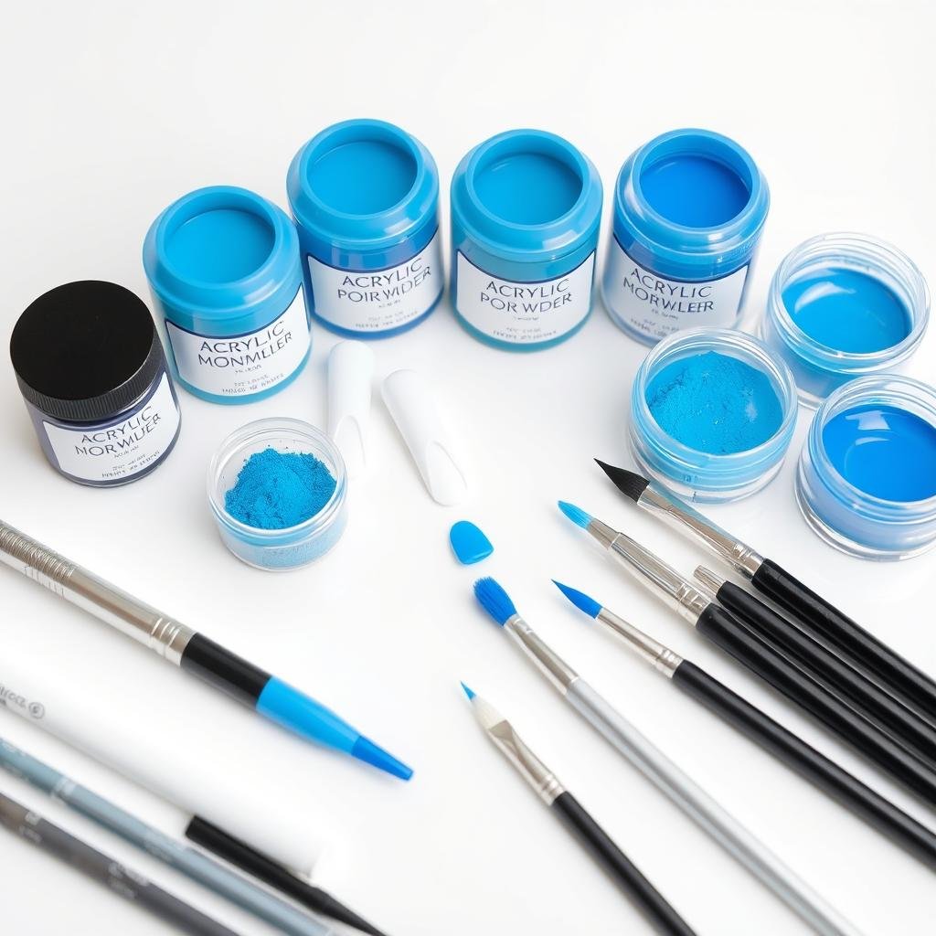 Professional acrylic nail kit with blue powder options