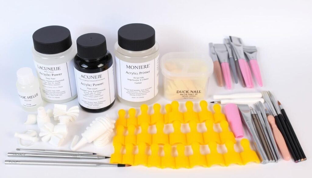 Professional acrylic nail kit with components needed for duck nails application