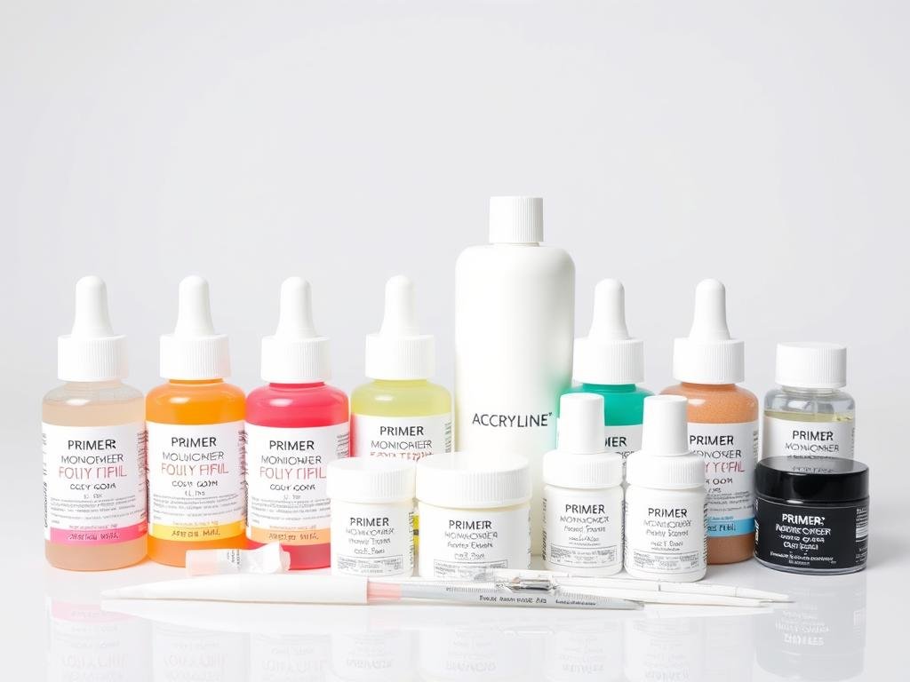 Professional acrylic nail systems including liquid, powder, and primers