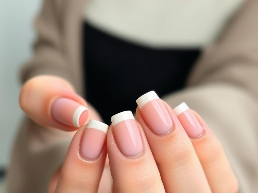 Professional french tip acrylic nails with design