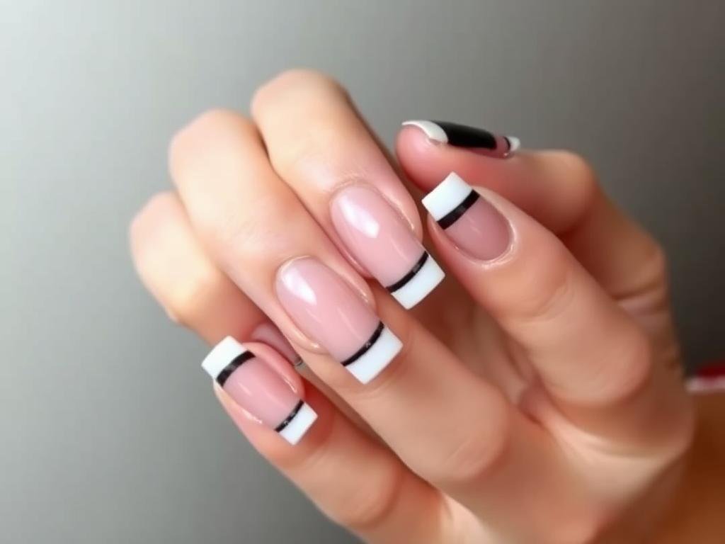 Reverse black French tip square acrylic nails