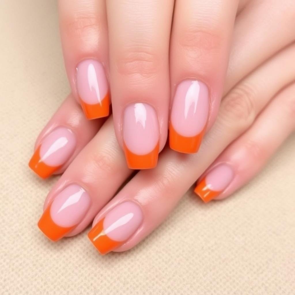 Reverse orange French tip acrylic nails