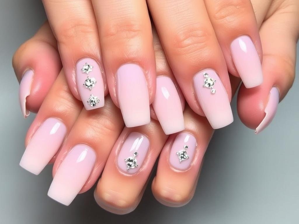 Rhinestone embellished medium square acrylic nails