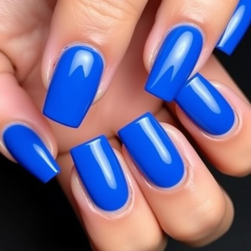 Royal blue acrylic nails with glossy finish