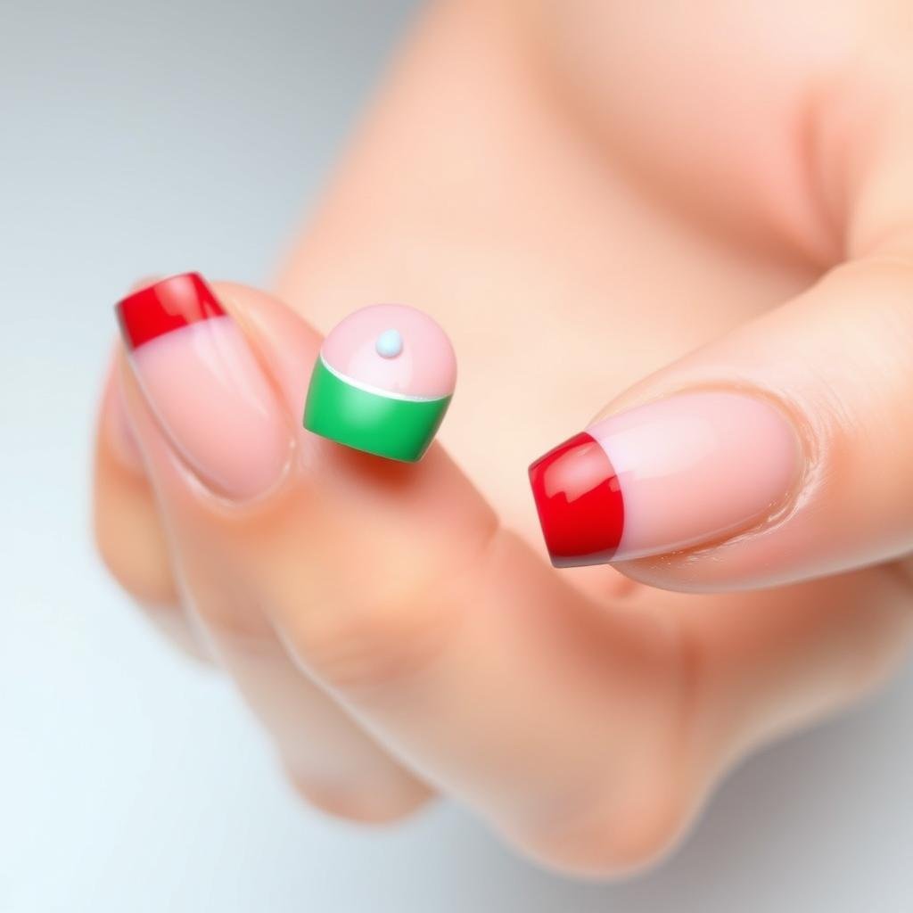 Short french tip acrylic nails with colorful tips in various shades