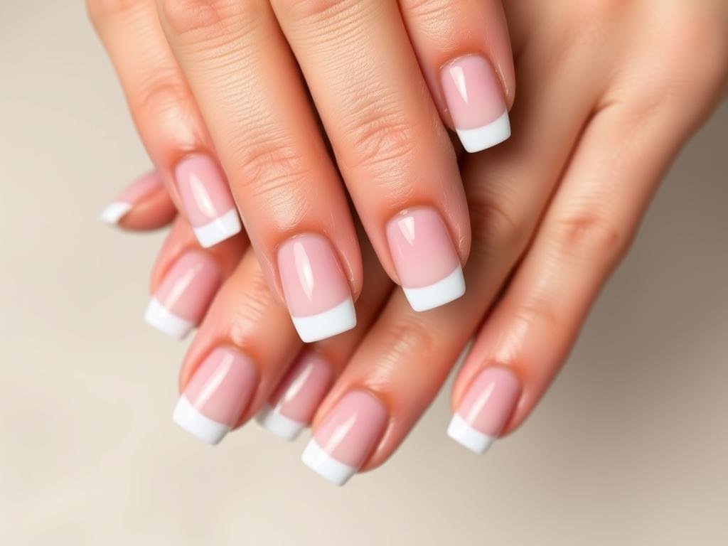 Short square acrylic nails with classic French tips