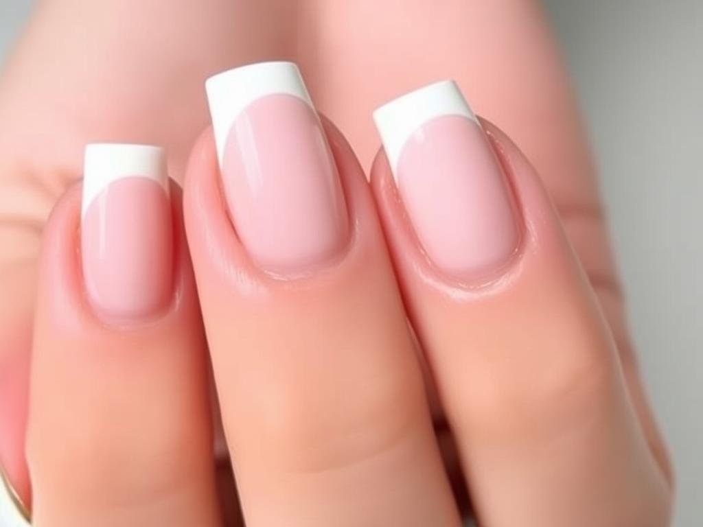 Short square acrylic nails with classic and modern French tip designs