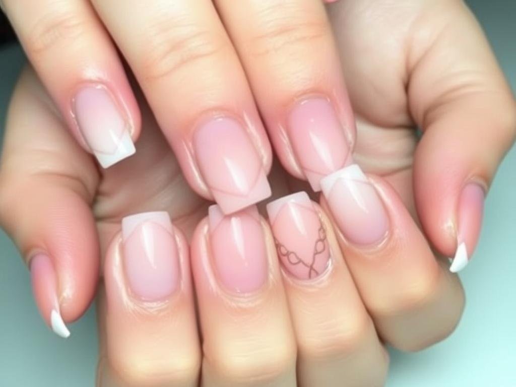 Short square acrylic nails with negative space designs