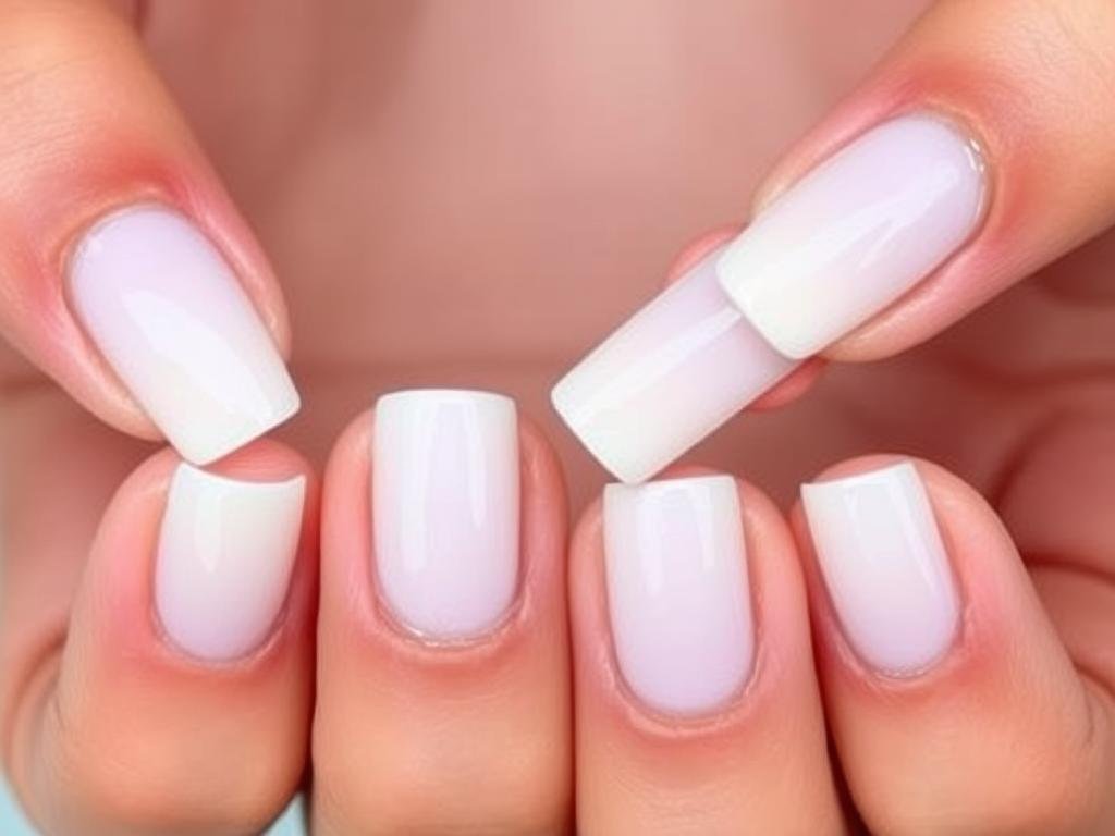 Short square acrylic nails with ombre gradient effect