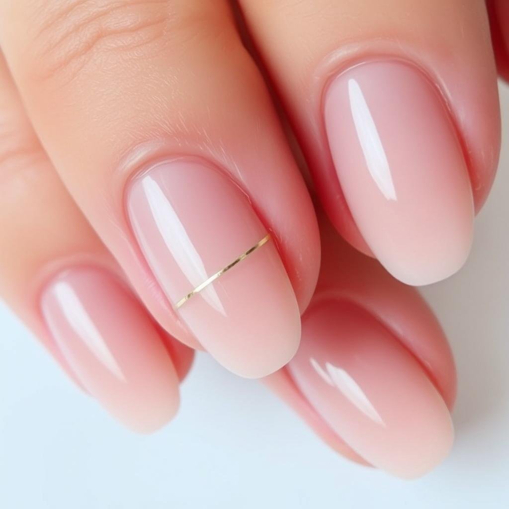 Single thin line accent on natural looking acrylic nails