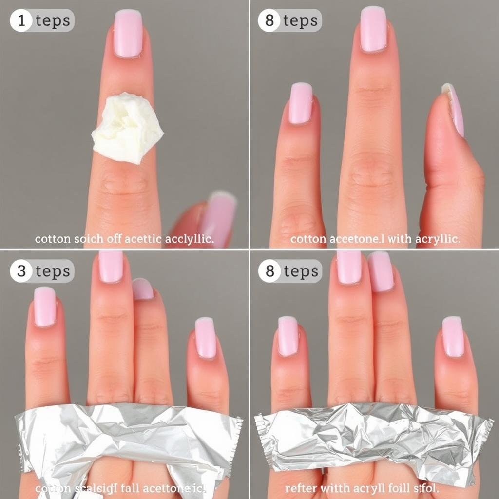 Soaking acrylic nails in acetone with foil wrap method Soaking acrylic nails in acetone with foil wrap method