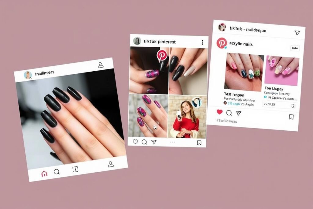 Social media platforms showcasing trending acrylic nail designs