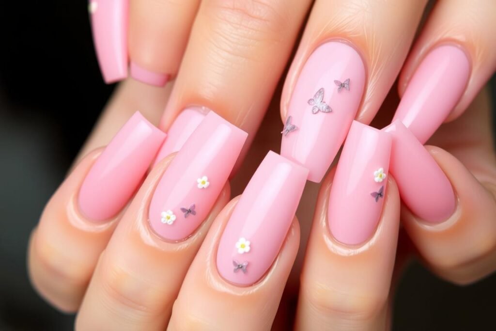 Spring-inspired pastel pink square acrylic nails