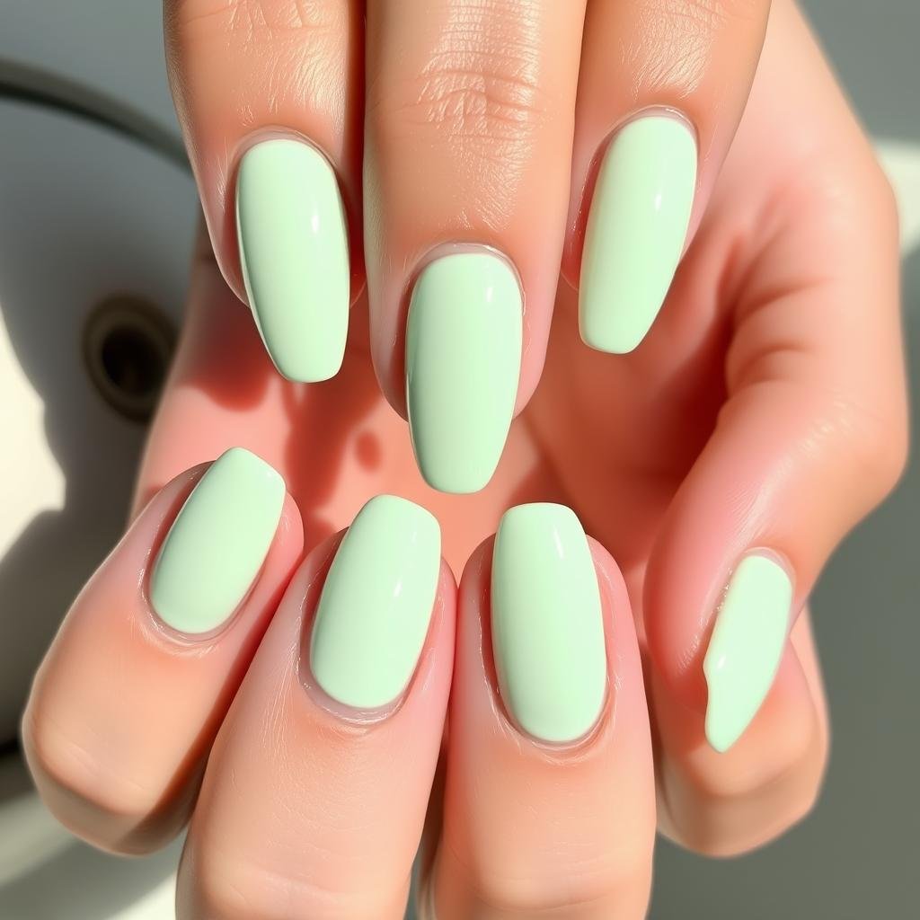 Spring pastel mint solid color acrylic nails