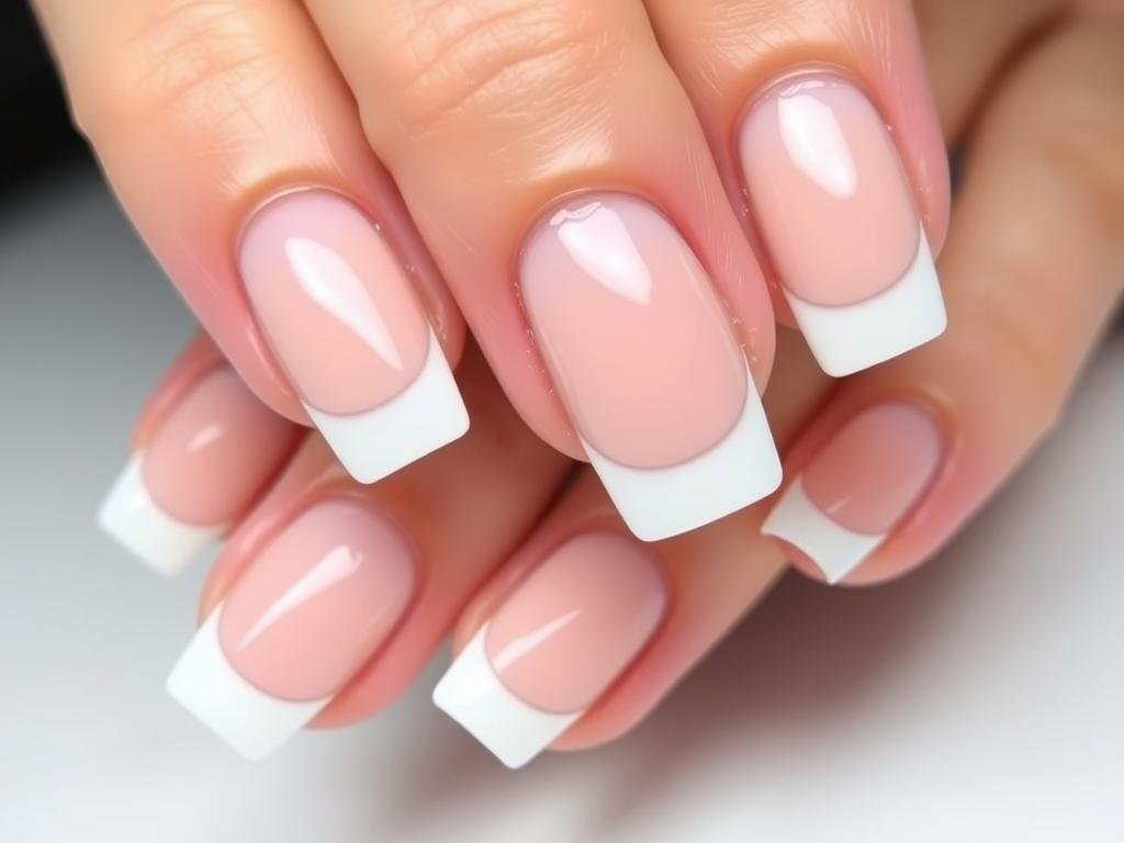 Square french tip acrylic nails with design