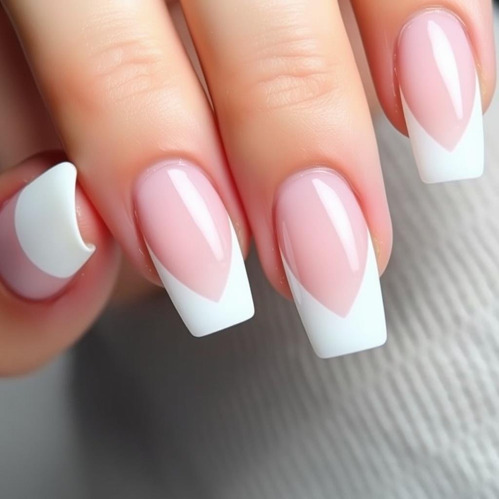 Square french tip acrylic nails with negative space design