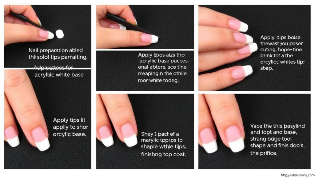 Step-by-step application process for short french tip acrylic nails