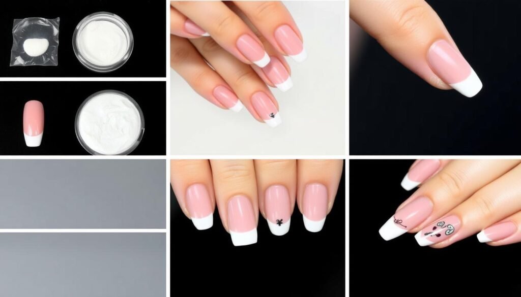 Step-by-step french tip acrylic nails with design application