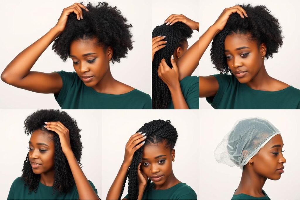 Step-by-step natural hair preparation before wearing curly wig hairstyles black women
