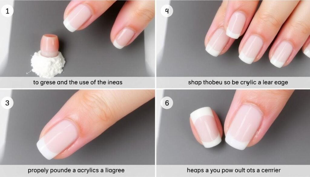 Step-by-step process of creating rounded square acrylic nails