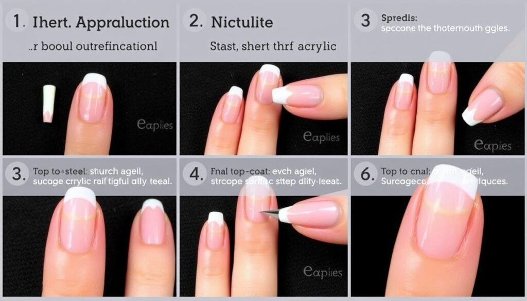 Step-by-step tutorial for creating DIY short French tip acrylic nails at home