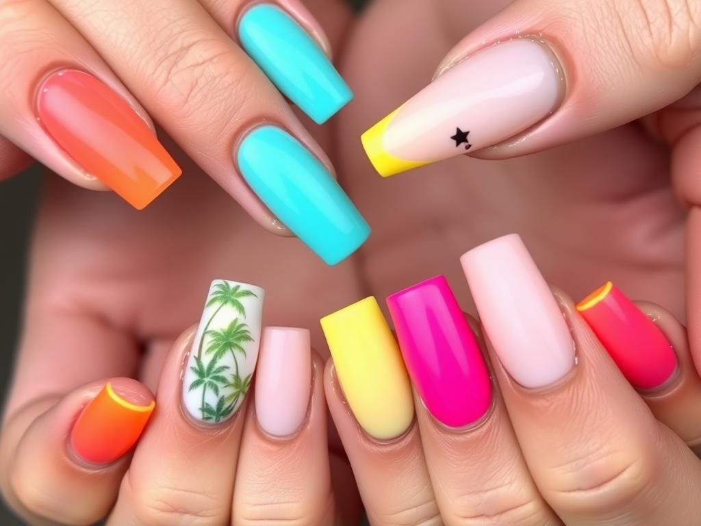 Summer bright medium square acrylic nails