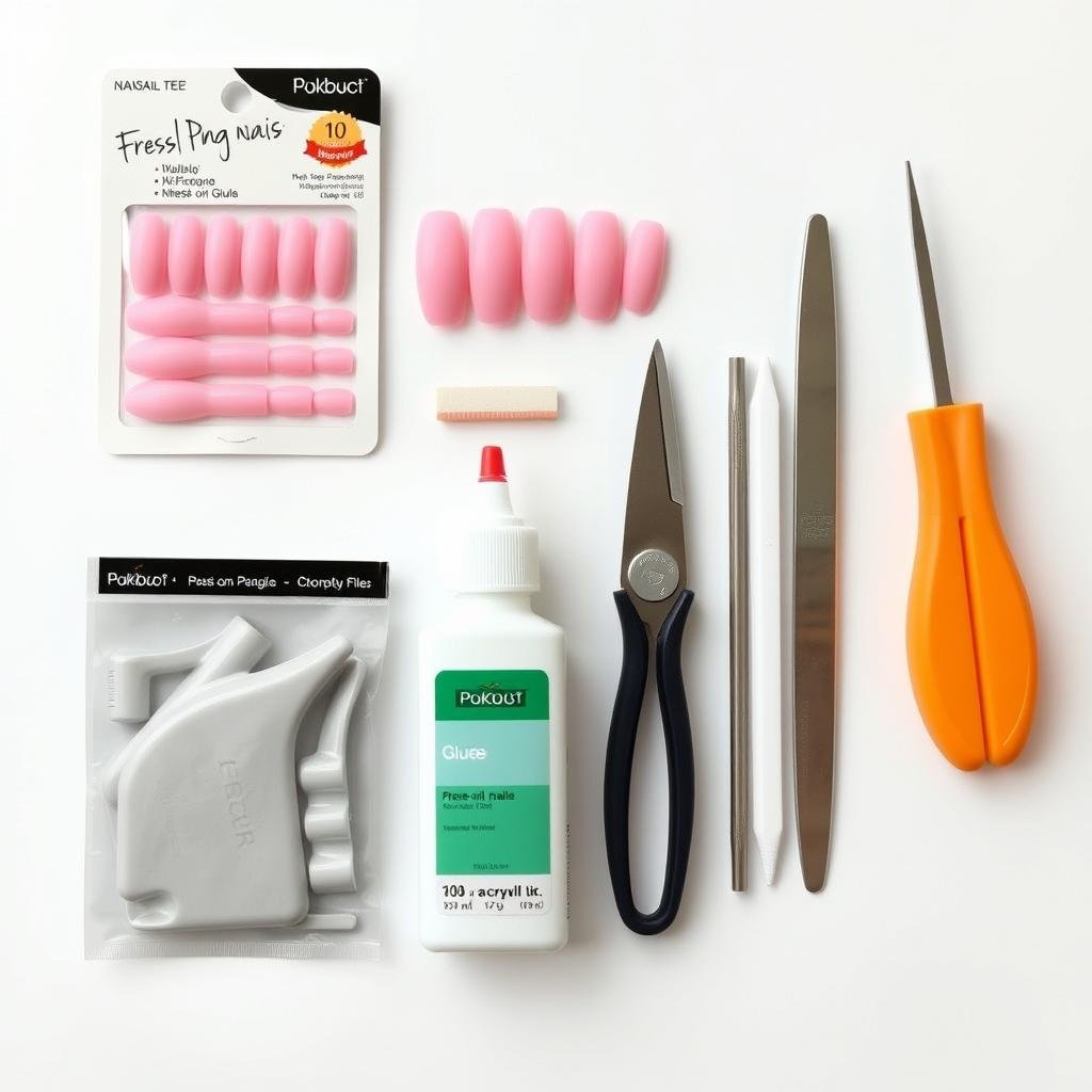 Supplies needed for DIY short french tip acrylic nails pink