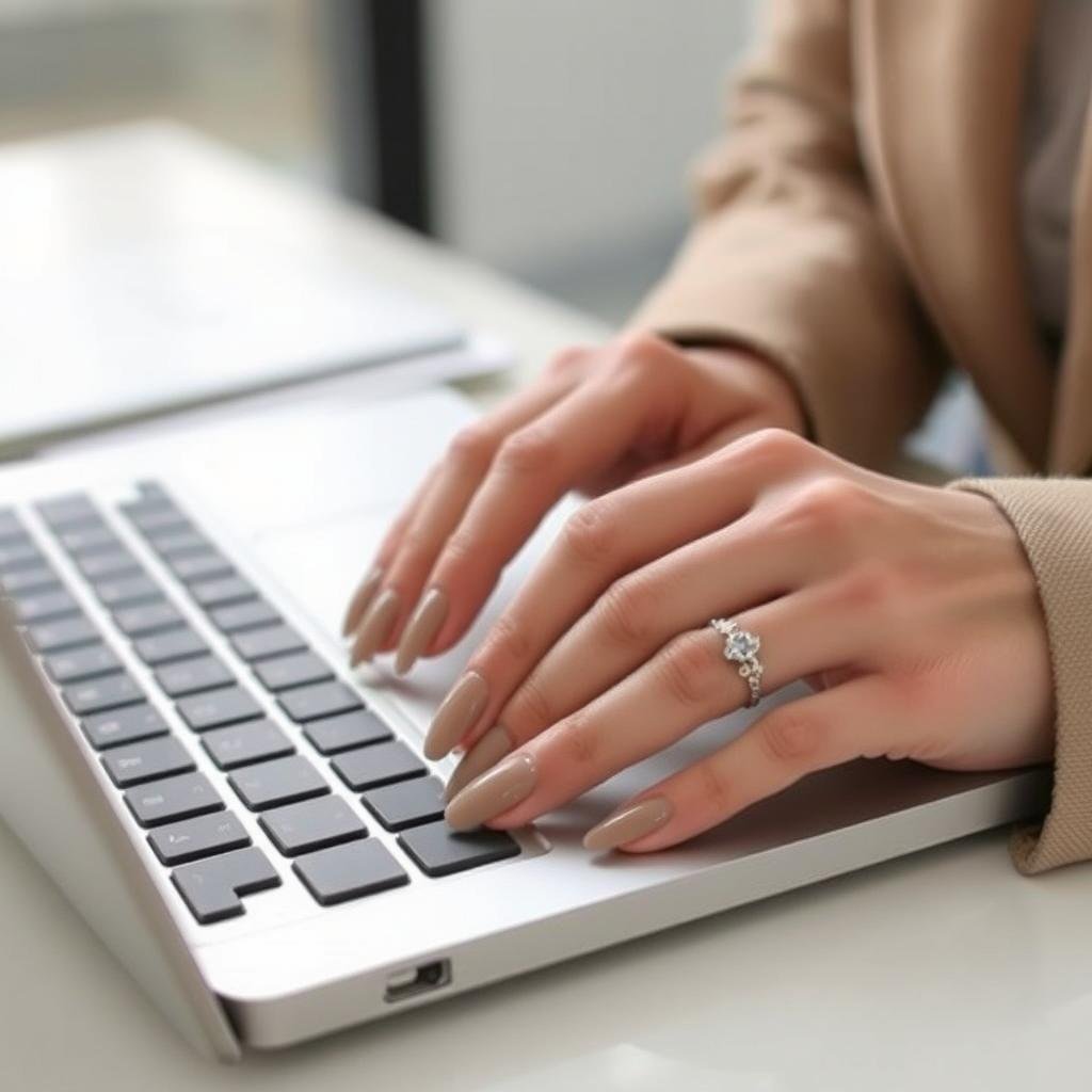 Taupe solid color acrylic nails for business environments