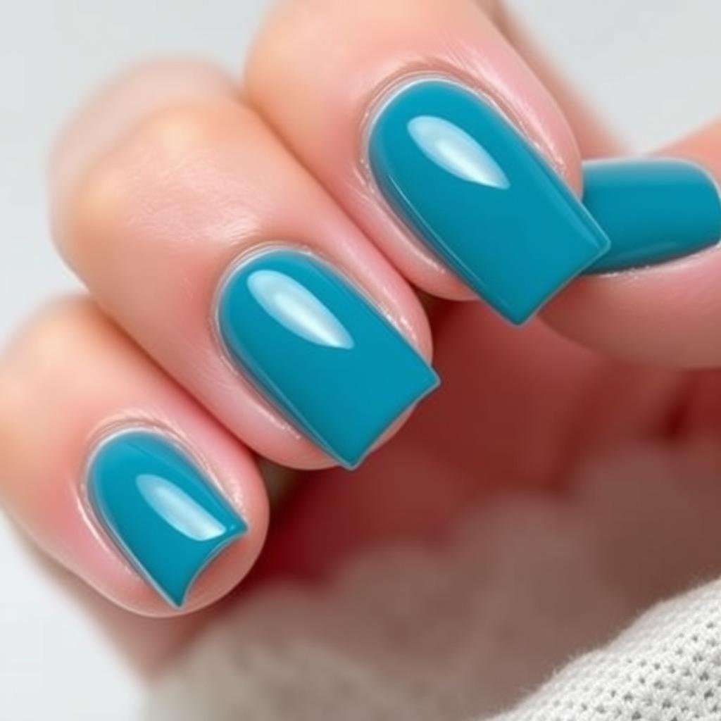 Teal blue square acrylic nails with glossy finish