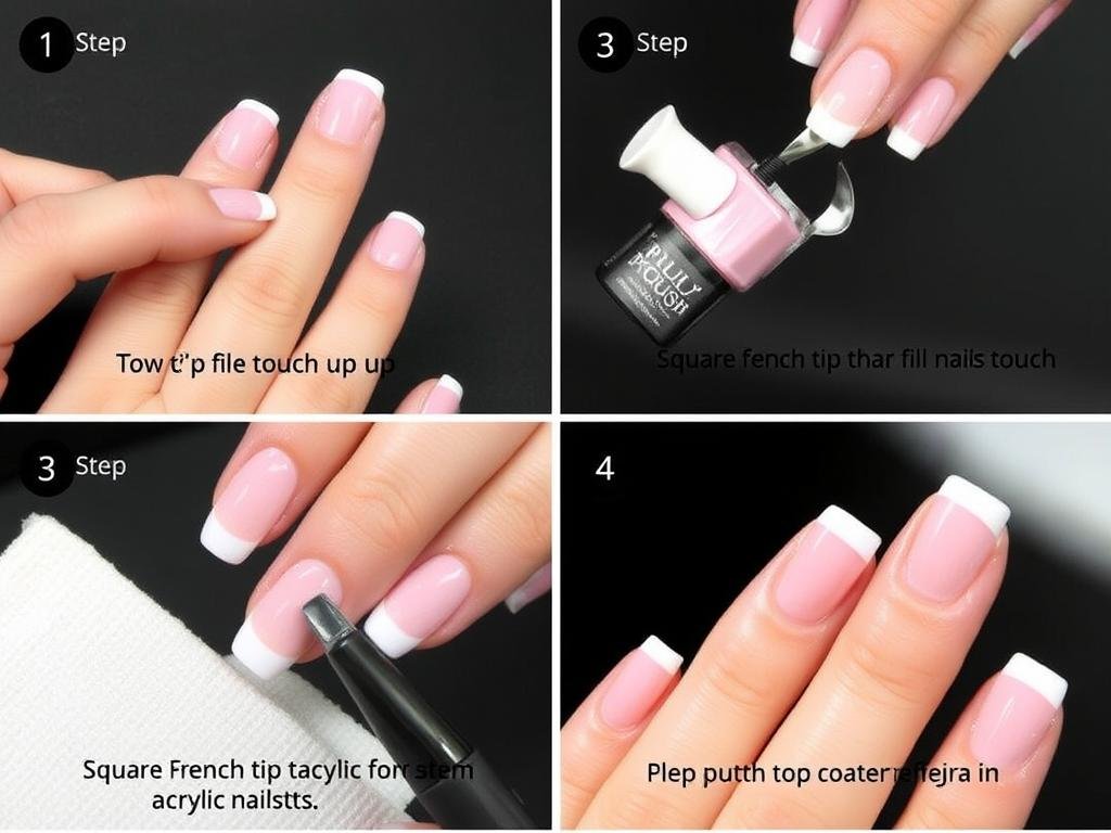 Touch-up process for square french tip acrylic nails