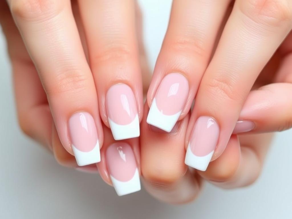 Traditional french tip acrylic nails square with perfect white tips