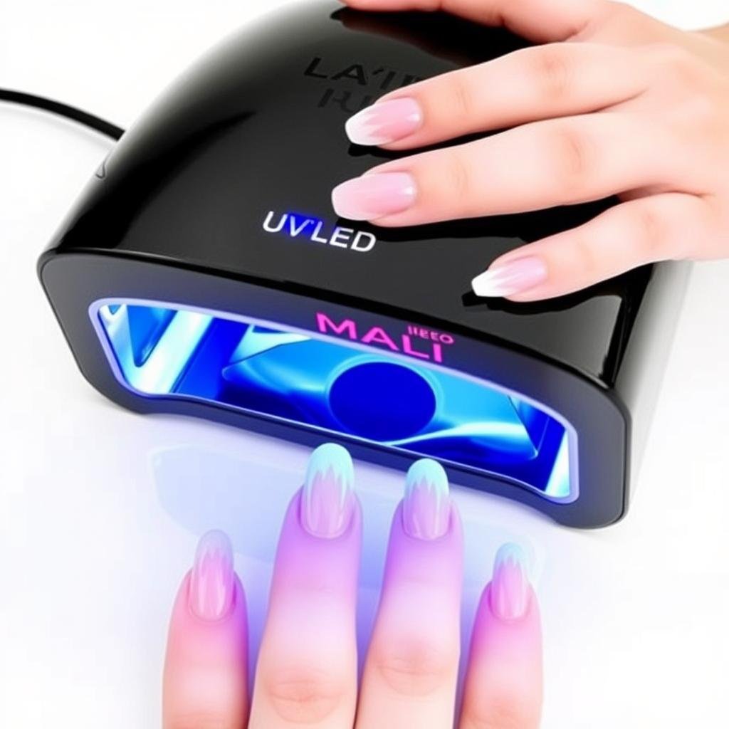 UV/LED lamp for curing gel top coat on medium French tip acrylics