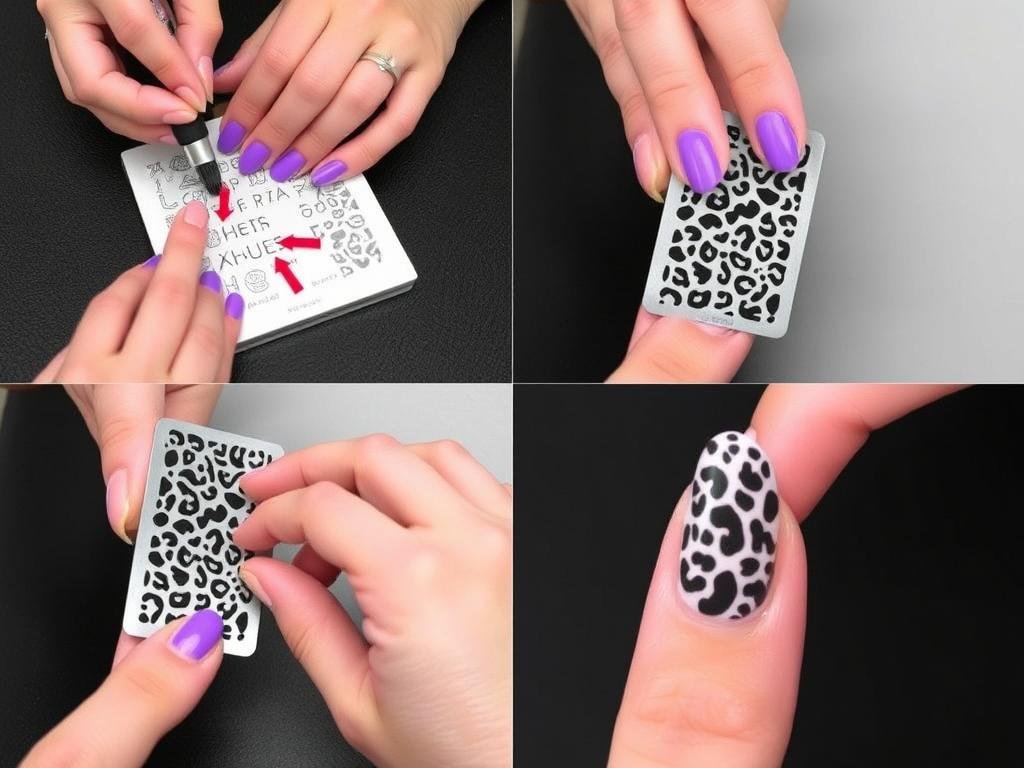 Using a leopard print stamping plate on acrylic nails