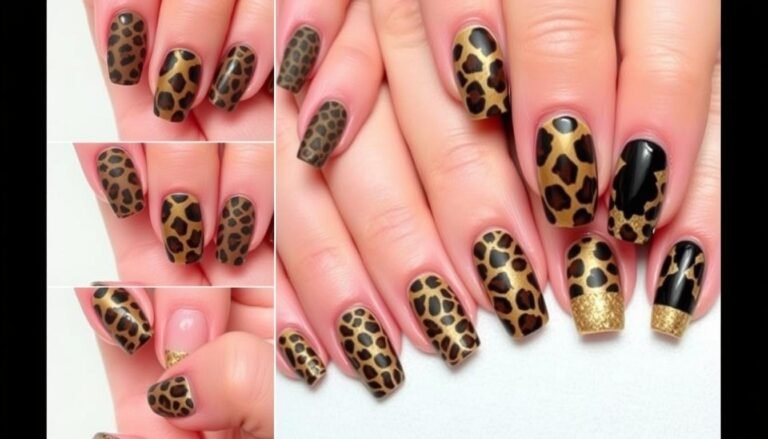Various leopard acrylic nail designs showcasing different styles and colors