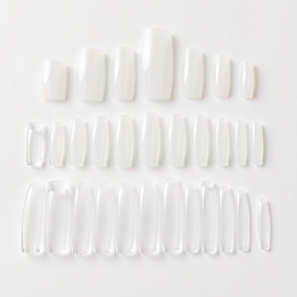 Various shapes and sizes of clear nail tips Various shapes and sizes of clear nail tips