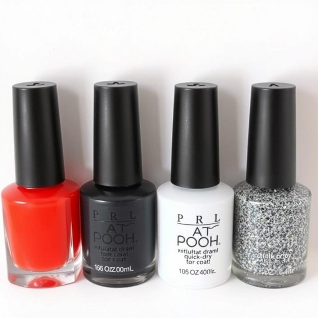 Various top coat finishes for rounded square acrylic nails