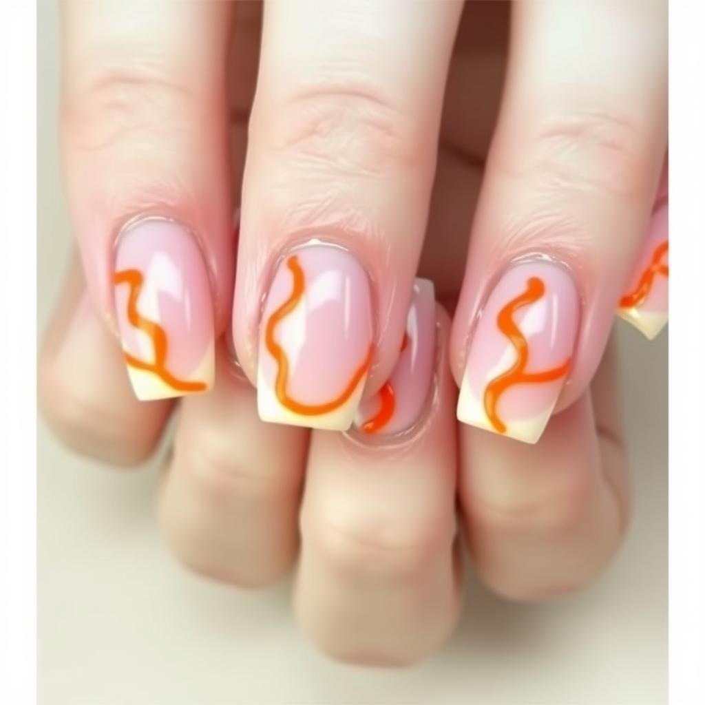 Wavy orange French tip acrylic nails