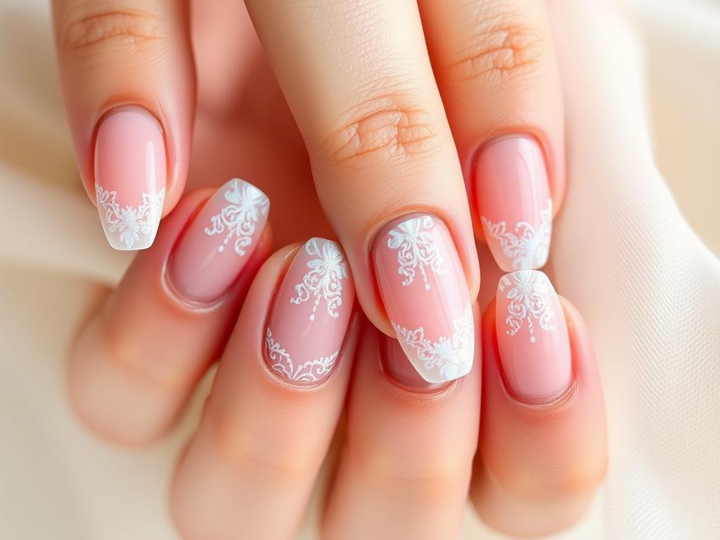 Wedding french tip acrylic nails with design