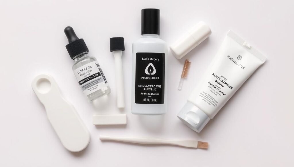 White acrylic nail maintenance products and tools