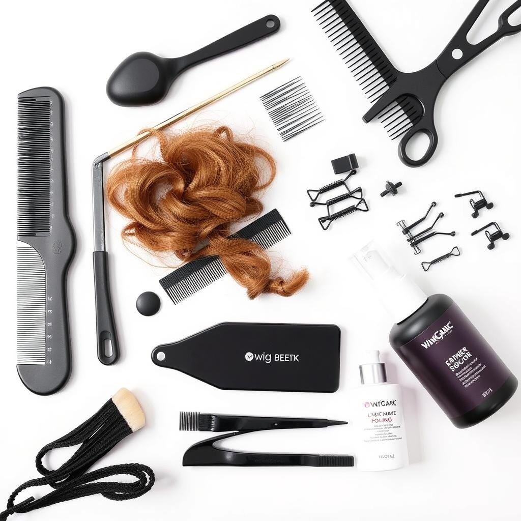 Wig styling kit with tools and products