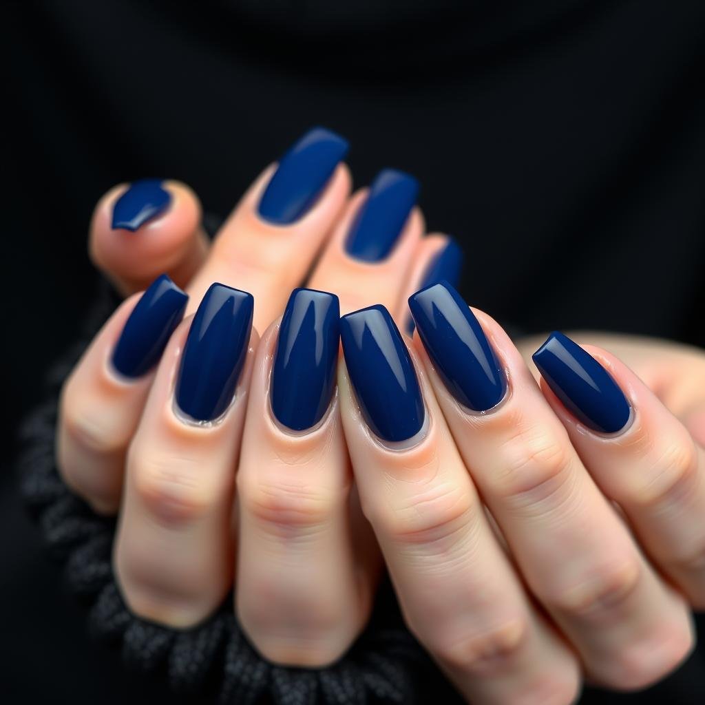 Winter navy blue solid color acrylic nails
