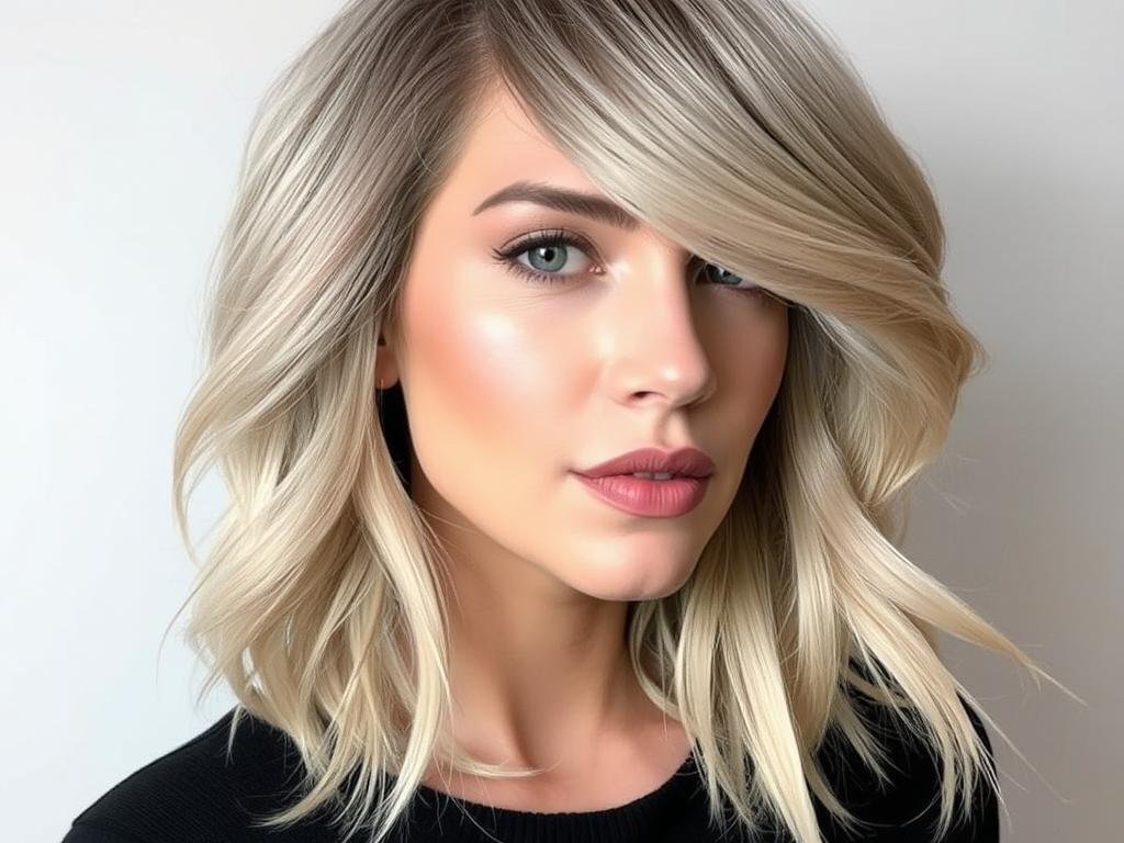 Woman with ash blonde wig featuring cool tones and subtle highlights