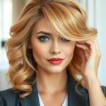 Woman with honey blonde wig getting ready quickly in the morning