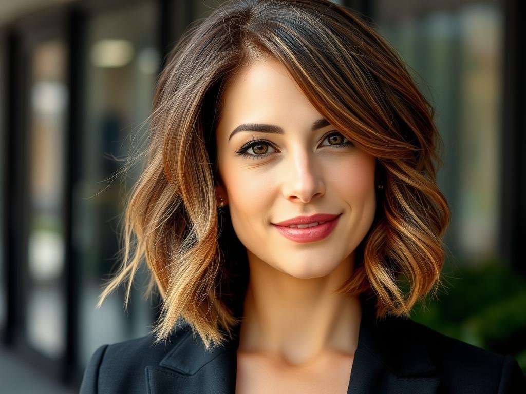 Woman with natural-looking bob wig hairstyle in casual setting