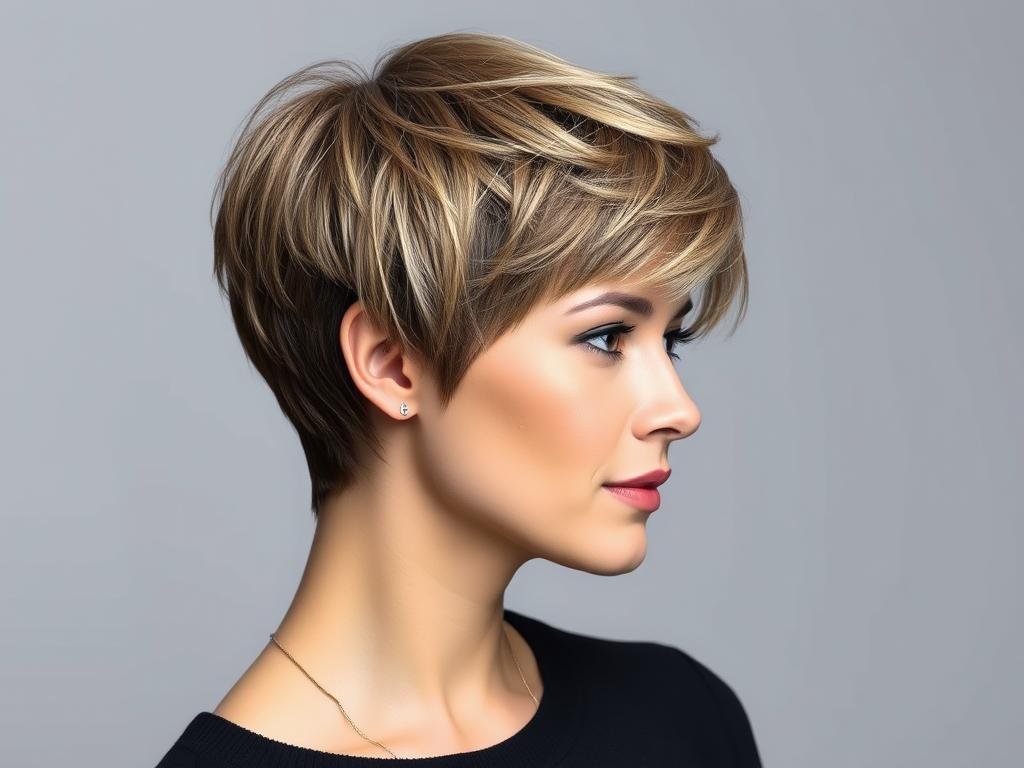 Woman with natural-looking pixie cut wig showing textured style