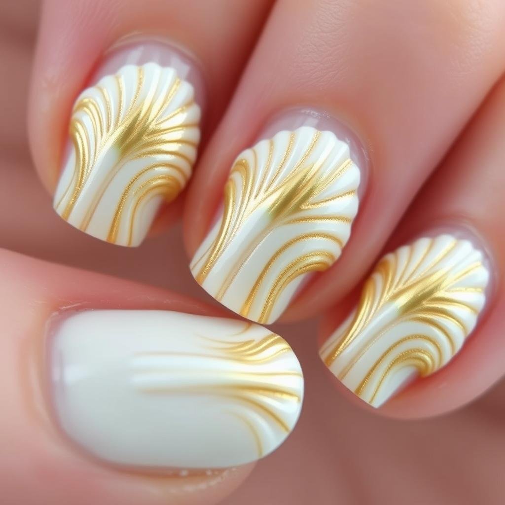 3D seashell beach nail art with raised texture