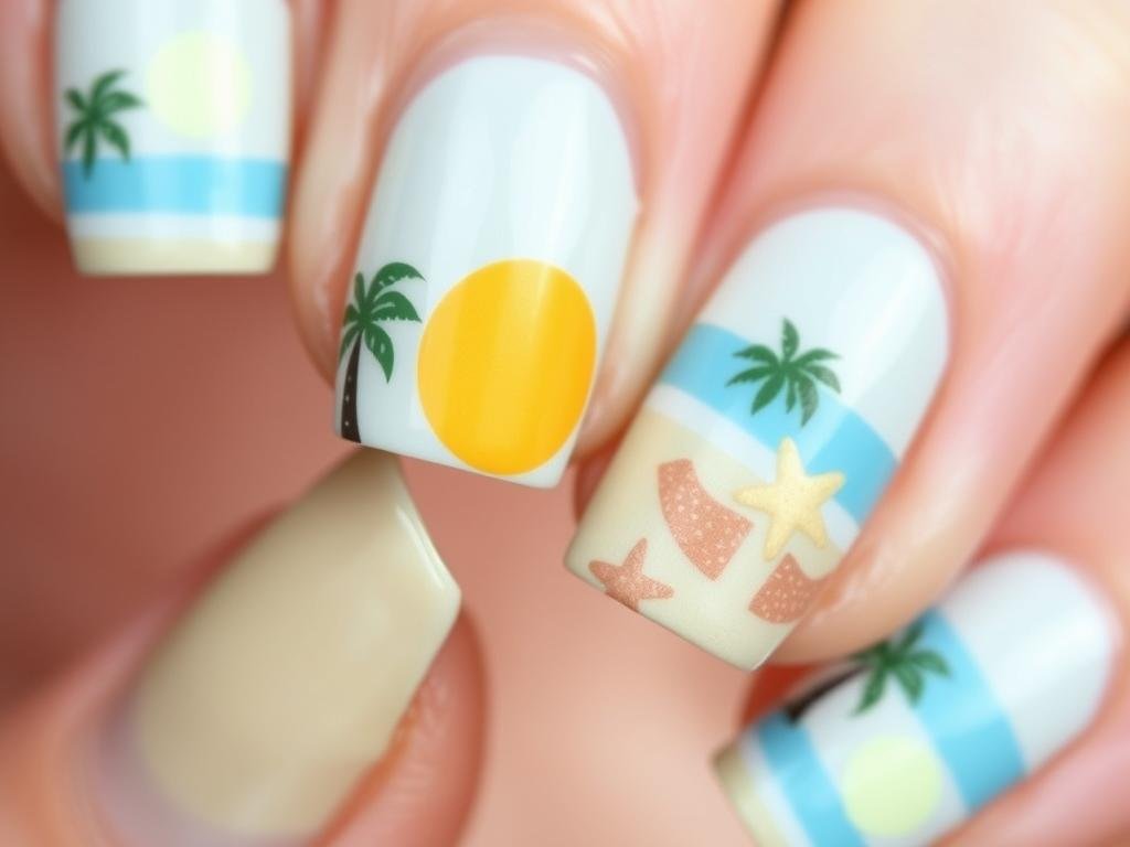 Beach nail design using stickers and simple accent details