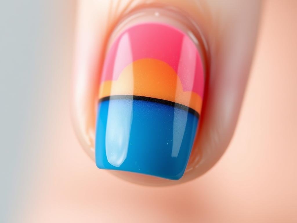 Close-up of horizon line accent nail design