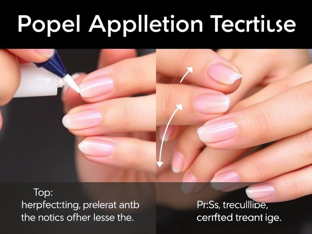 Close-up of proper press-on nail application technique